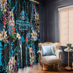 Cronulla-Sutherland Sharks Window Curtain Tropical Island Floral Pattern With Black And Blue Accents