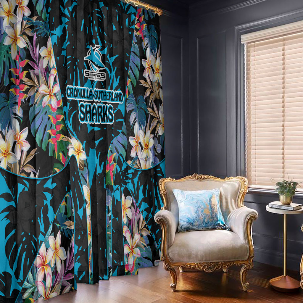 Cronulla-Sutherland Sharks Window Curtain Tropical Island Floral Pattern With Black And Blue Accents