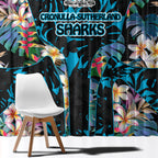 Cronulla-Sutherland Sharks Window Curtain Tropical Island Floral Pattern With Black And Blue Accents
