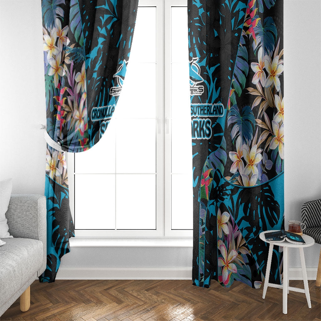 Cronulla-Sutherland Sharks Window Curtain Tropical Island Floral Pattern With Black And Blue Accents