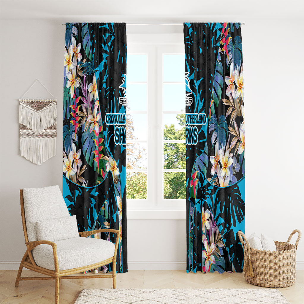 Cronulla-Sutherland Sharks Window Curtain Tropical Island Floral Pattern With Black And Blue Accents