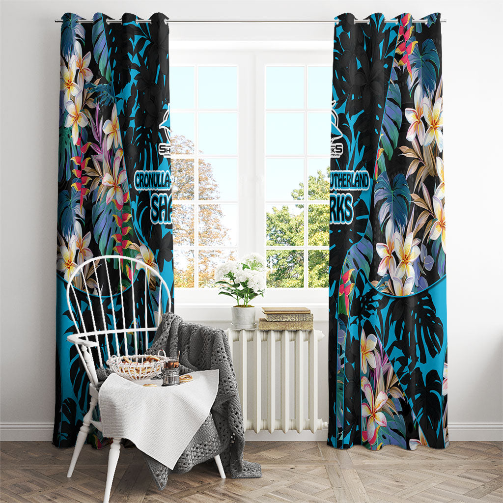 Cronulla-Sutherland Sharks Window Curtain Tropical Island Floral Pattern With Black And Blue Accents
