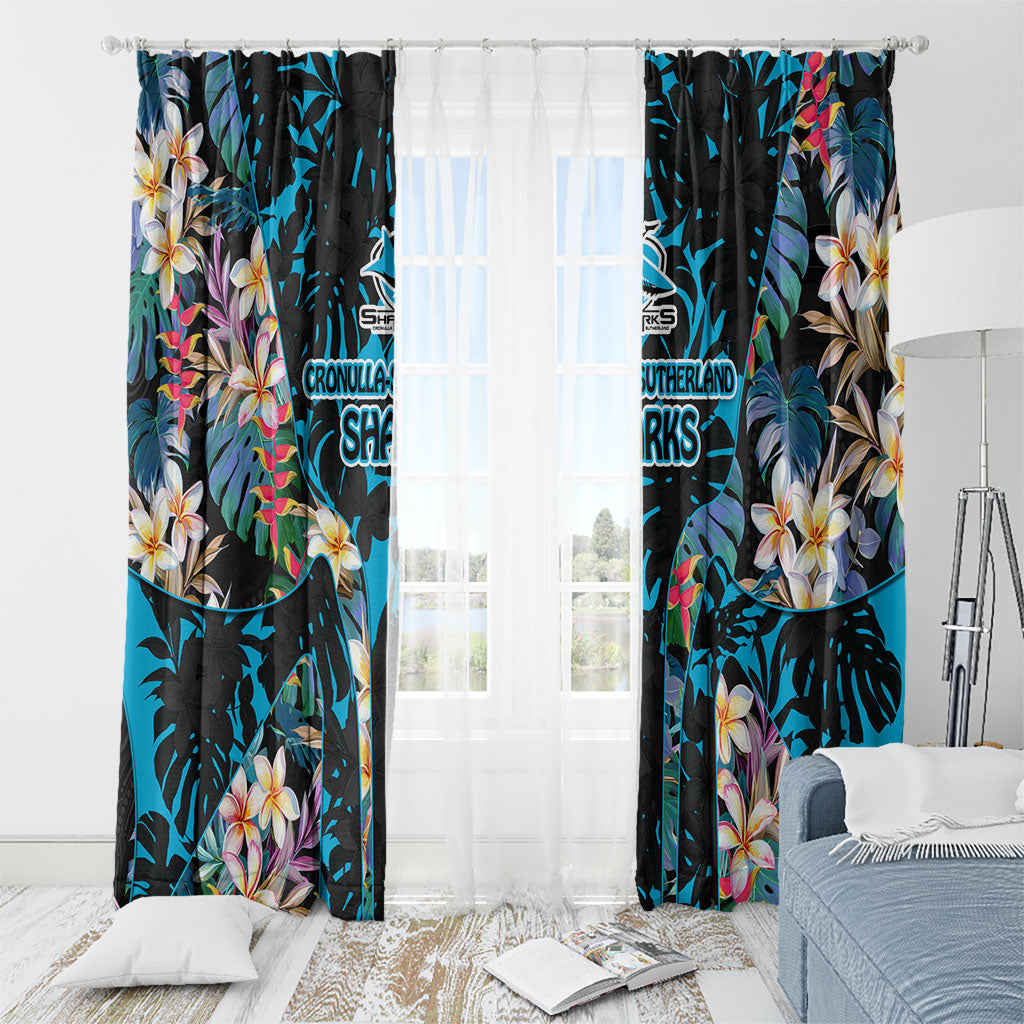 Cronulla-Sutherland Sharks Window Curtain Tropical Island Floral Pattern With Black And Blue Accents
