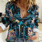 Cronulla-Sutherland Sharks Women Casual Shirt Tropical Island Floral Pattern With Black And Blue Accents
