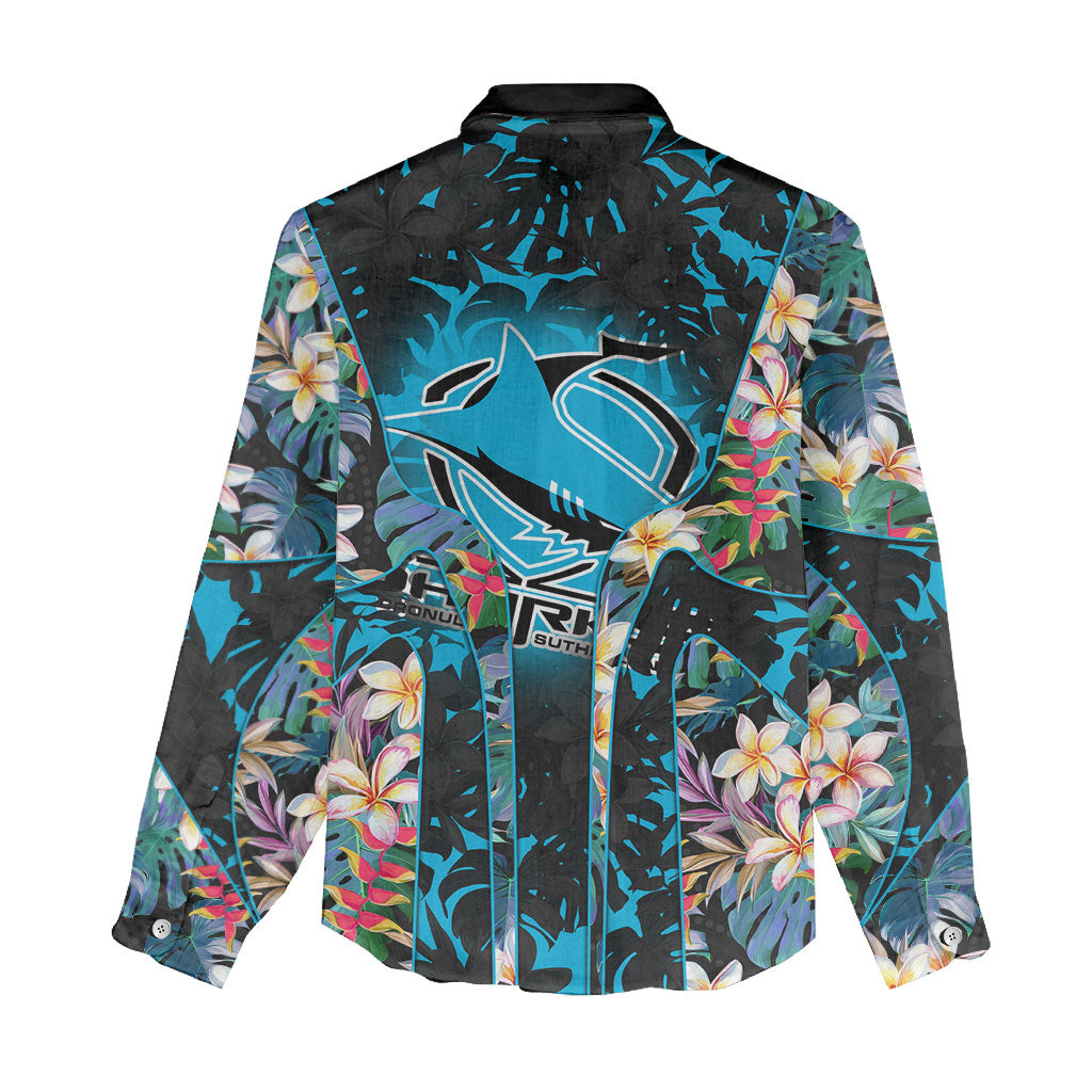 Cronulla-Sutherland Sharks Women Casual Shirt Tropical Island Floral Pattern With Black And Blue Accents