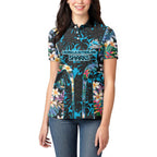 Cronulla-Sutherland Sharks Women Polo Shirt Tropical Island Floral Pattern With Black And Blue Accents