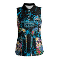 Cronulla-Sutherland Sharks Women Sleeveless Polo Shirt Tropical Island Floral Pattern With Black And Blue Accents