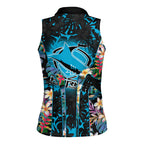 Cronulla-Sutherland Sharks Women Sleeveless Polo Shirt Tropical Island Floral Pattern With Black And Blue Accents