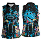 Cronulla-Sutherland Sharks Women Sleeveless Polo Shirt Tropical Island Floral Pattern With Black And Blue Accents