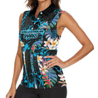 Cronulla-Sutherland Sharks Women Sleeveless Polo Shirt Tropical Island Floral Pattern With Black And Blue Accents