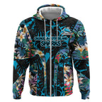 Cronulla-Sutherland Sharks Zip Hoodie Tropical Island Floral Pattern With Black And Blue Accents