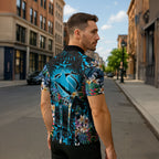 Cronulla-Sutherland Sharks Zipper Polo Shirt Tropical Island Floral Pattern With Black And Blue Accents