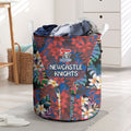Newcastle Knights Laundry Basket Tropical Hibiscus Floral Pattern With Blue And Red Accents