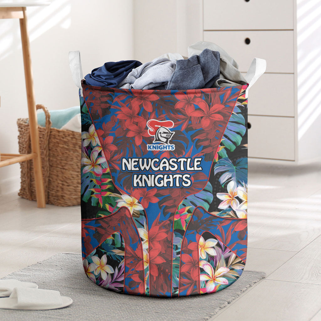 Newcastle Knights Laundry Basket Tropical Hibiscus Floral Pattern With Blue And Red Accents
