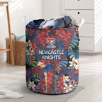 Newcastle Knights Laundry Basket Tropical Hibiscus Floral Pattern With Blue And Red Accents