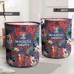 Newcastle Knights Laundry Basket Tropical Hibiscus Floral Pattern With Blue And Red Accents