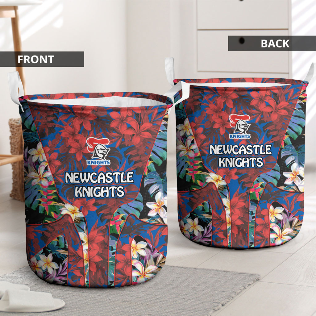 Newcastle Knights Laundry Basket Tropical Hibiscus Floral Pattern With Blue And Red Accents