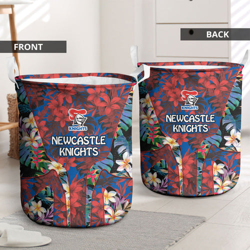 Newcastle Knights Laundry Basket Tropical Hibiscus Floral Pattern With Blue And Red Accents