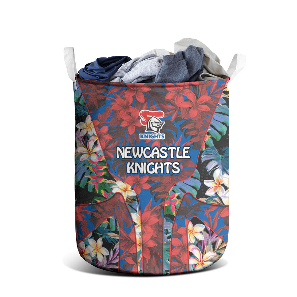 Newcastle Knights Laundry Basket Tropical Hibiscus Floral Pattern With Blue And Red Accents