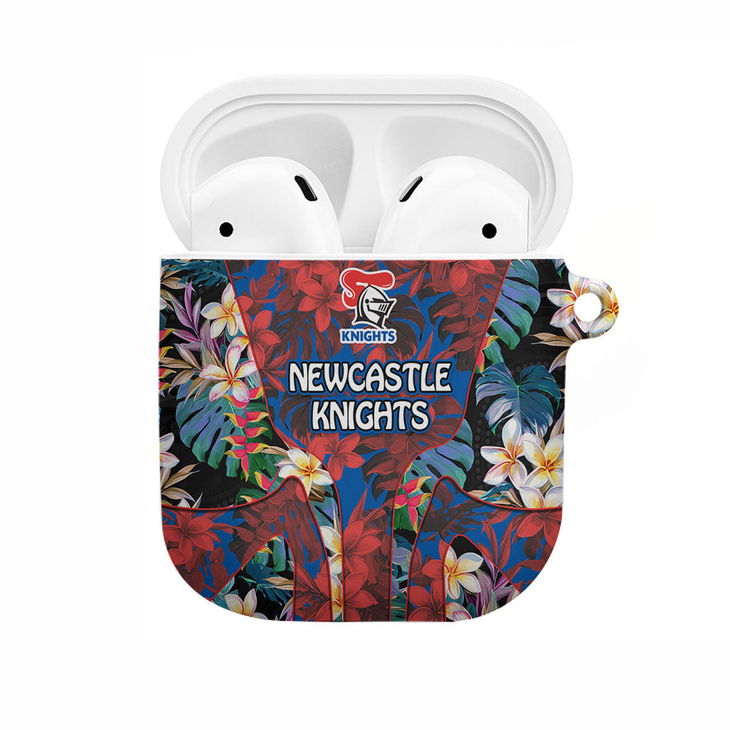 Newcastle Knights AirPods Case Tropical Hibiscus Floral Pattern With Blue And Red Accents