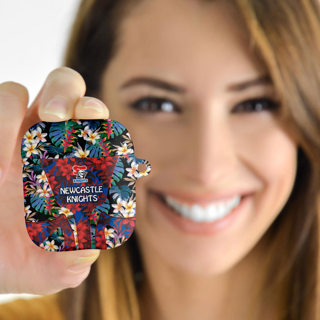Newcastle Knights AirPods Case Tropical Hibiscus Floral Pattern With Blue And Red Accents