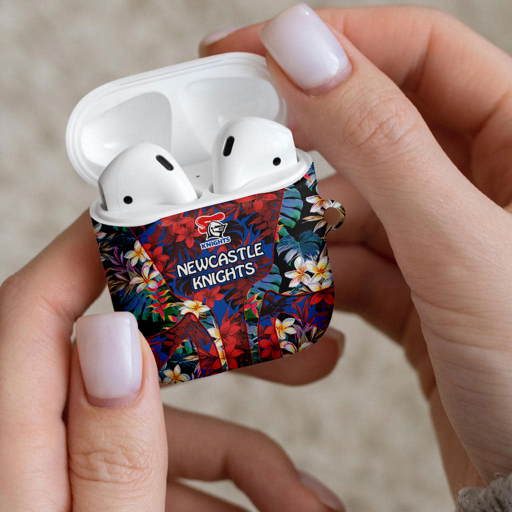 Newcastle Knights AirPods Case Tropical Hibiscus Floral Pattern With Blue And Red Accents