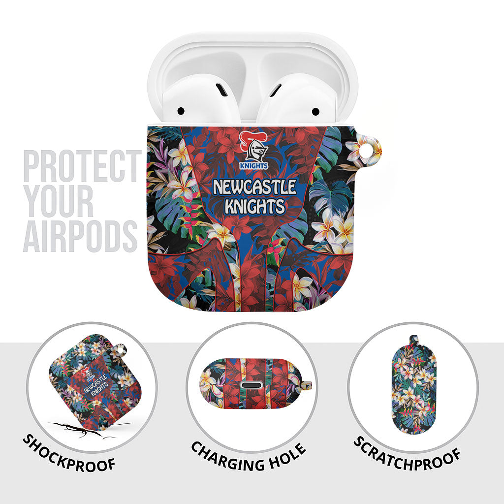 Newcastle Knights AirPods Case Tropical Hibiscus Floral Pattern With Blue And Red Accents