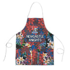 Newcastle Knights Apron Tropical Hibiscus Floral Pattern With Blue And Red Accents