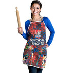 Newcastle Knights Apron Tropical Hibiscus Floral Pattern With Blue And Red Accents