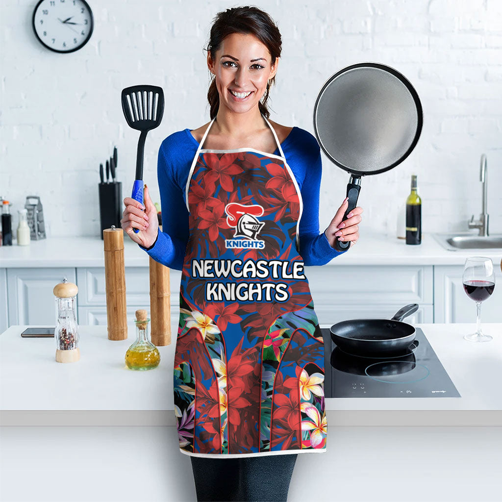 Newcastle Knights Apron Tropical Hibiscus Floral Pattern With Blue And Red Accents