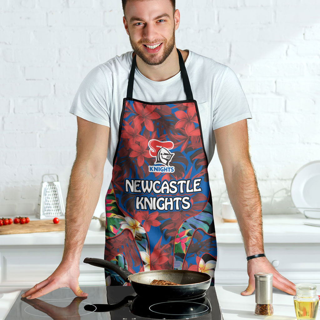 Newcastle Knights Apron Tropical Hibiscus Floral Pattern With Blue And Red Accents