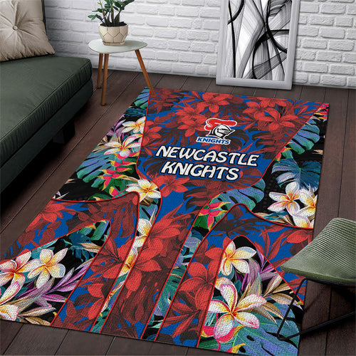 Newcastle Knights Area Rug Tropical Hibiscus Floral Pattern With Blue And Red Accents