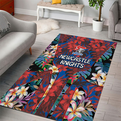 Newcastle Knights Area Rug Tropical Hibiscus Floral Pattern With Blue And Red Accents
