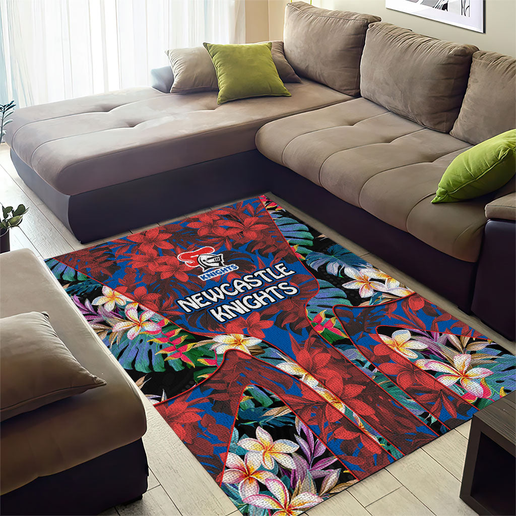 Newcastle Knights Area Rug Tropical Hibiscus Floral Pattern With Blue And Red Accents