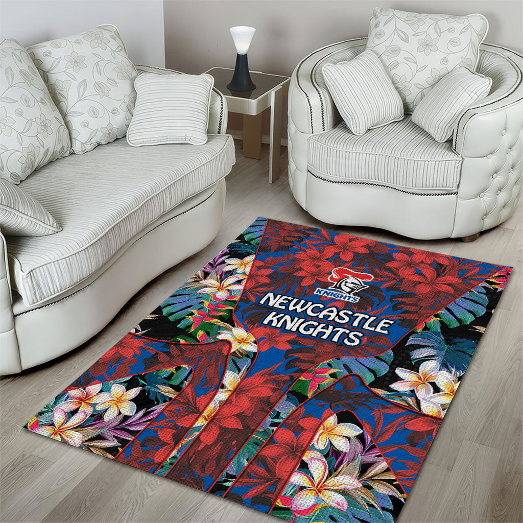 Newcastle Knights Area Rug Tropical Hibiscus Floral Pattern With Blue And Red Accents