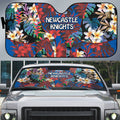 Newcastle Knights Auto Sun Shade Tropical Hibiscus Floral Pattern With Blue And Red Accents