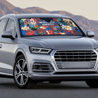 Newcastle Knights Auto Sun Shade Tropical Hibiscus Floral Pattern With Blue And Red Accents