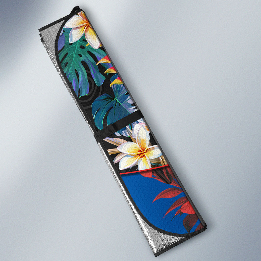 Newcastle Knights Auto Sun Shade Tropical Hibiscus Floral Pattern With Blue And Red Accents
