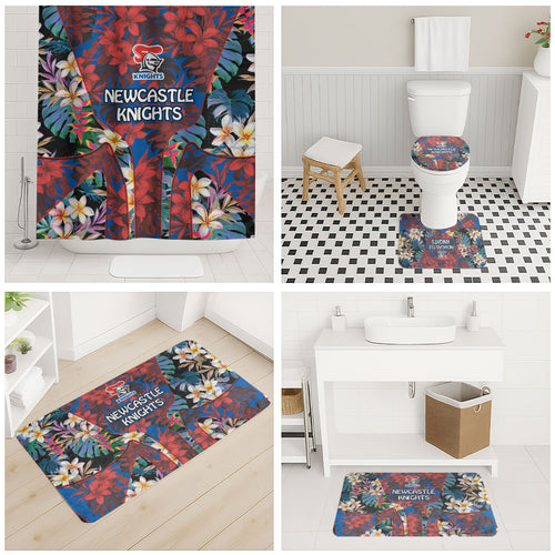 Newcastle Knights Bathroom Set Tropical Hibiscus Floral Pattern With Blue And Red Accents