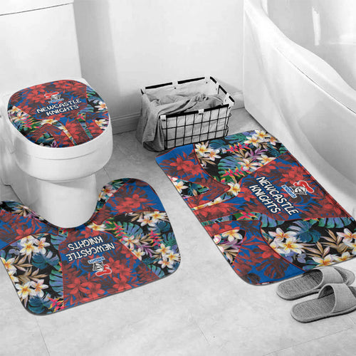 Newcastle Knights Bathroom Set Tropical Hibiscus Floral Pattern With Blue And Red Accents