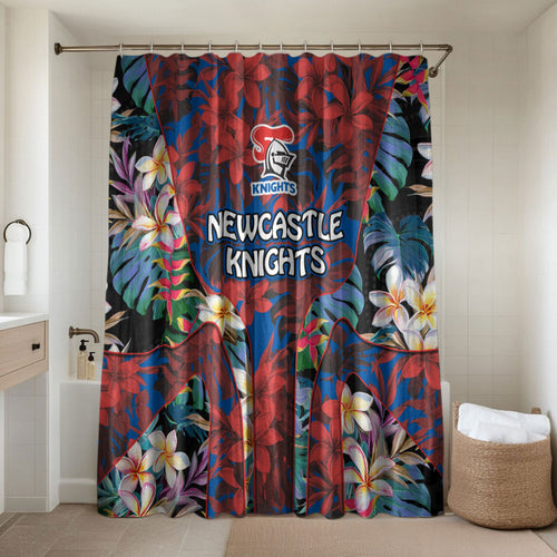 Newcastle Knights Bathroom Set Tropical Hibiscus Floral Pattern With Blue And Red Accents