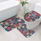 Newcastle Knights Bathroom Set Tropical Hibiscus Floral Pattern With Blue And Red Accents