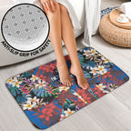 Newcastle Knights Bathroom Set Tropical Hibiscus Floral Pattern With Blue And Red Accents