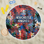 Newcastle Knights Beach Blanket Tropical Hibiscus Floral Pattern With Blue And Red Accents