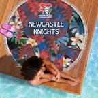 Newcastle Knights Beach Blanket Tropical Hibiscus Floral Pattern With Blue And Red Accents