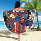 Newcastle Knights Beach Blanket Tropical Hibiscus Floral Pattern With Blue And Red Accents