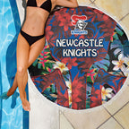 Newcastle Knights Beach Blanket Tropical Hibiscus Floral Pattern With Blue And Red Accents
