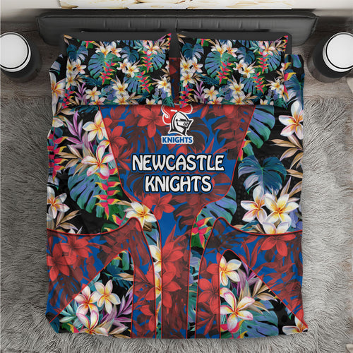 Newcastle Knights Bedding Set Tropical Hibiscus Floral Pattern With Blue And Red Accents