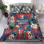 Newcastle Knights Bedding Set Tropical Hibiscus Floral Pattern With Blue And Red Accents