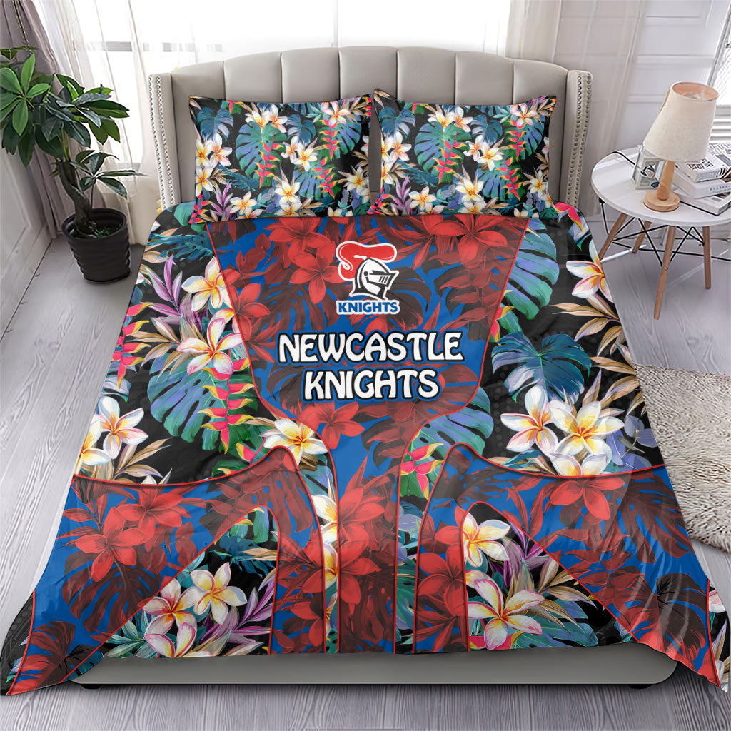 Newcastle Knights Bedding Set Tropical Hibiscus Floral Pattern With Blue And Red Accents